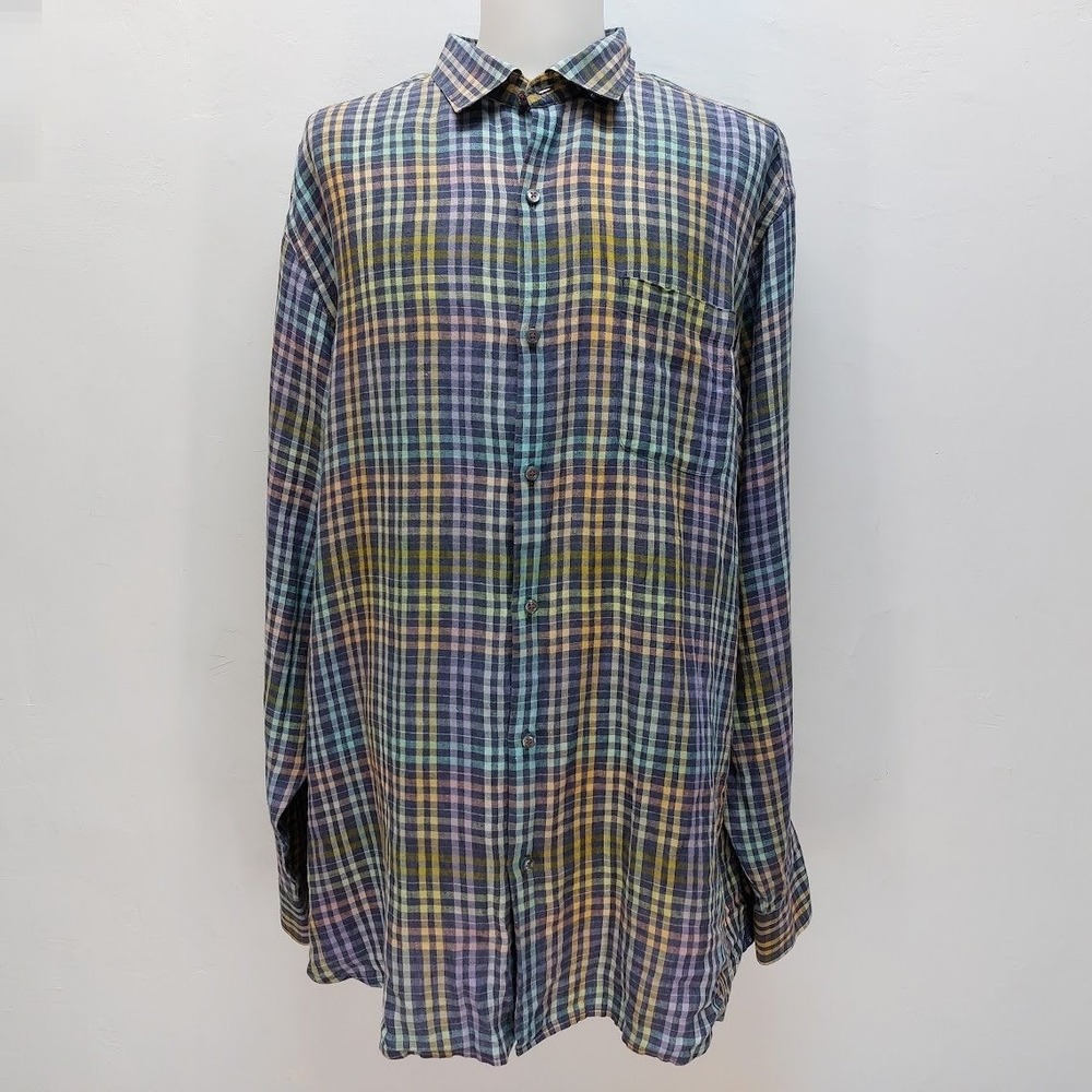 Tommy Bahama Button Down Shirt Men's 2XT Linen Plaid Multi Color Long Sleeve